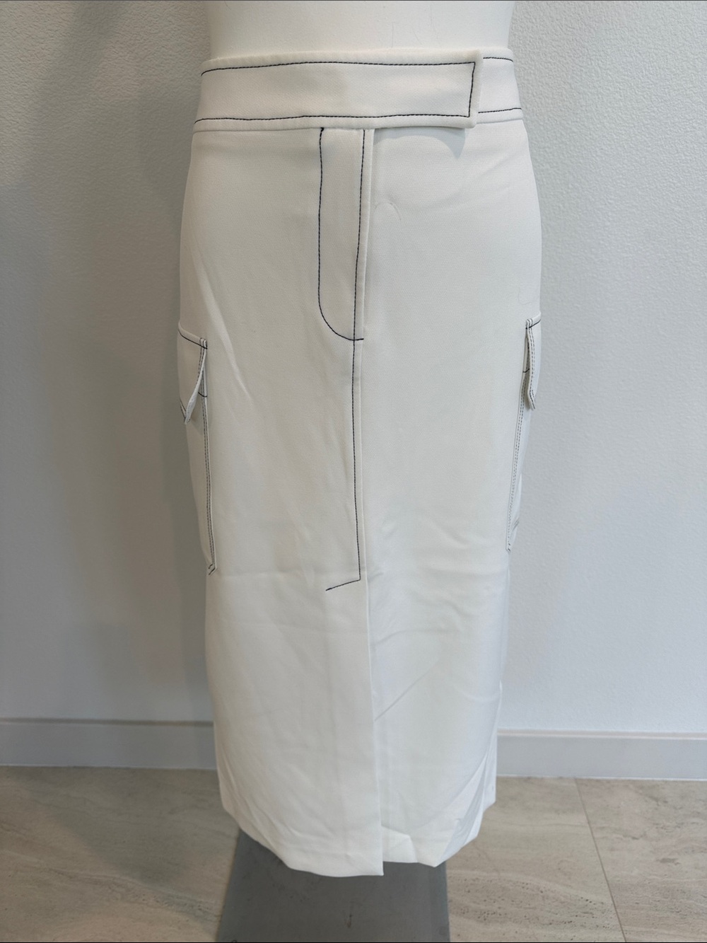 Topshop White Midi Pencil Skirt with Contrast Stitching Sz 8